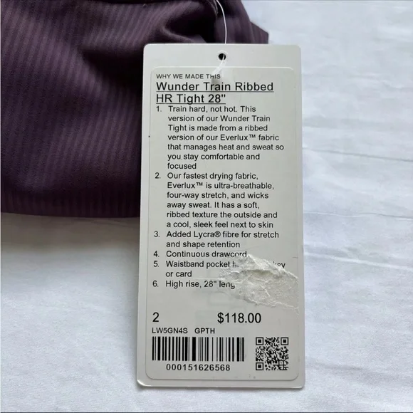 Lululemon Wunder Train Ribbed HR Tight 28" GPTH Grape Thistle Women's Size 2 - Picture 3 of 5